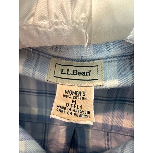 L.L.BEAN | Blue White Plaid Button Down Shirt 100% Cotton | Medium - Picture 6 of 7